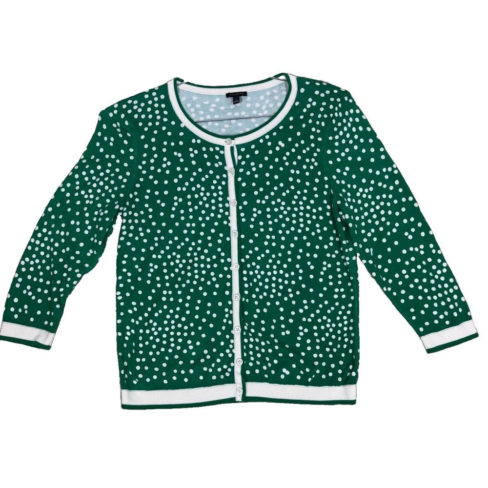 Talbots Lightweight Green Polka Dot Cardigan Sweater 3/4 Sleeve Women's L Preppy - Picture 5 of 8